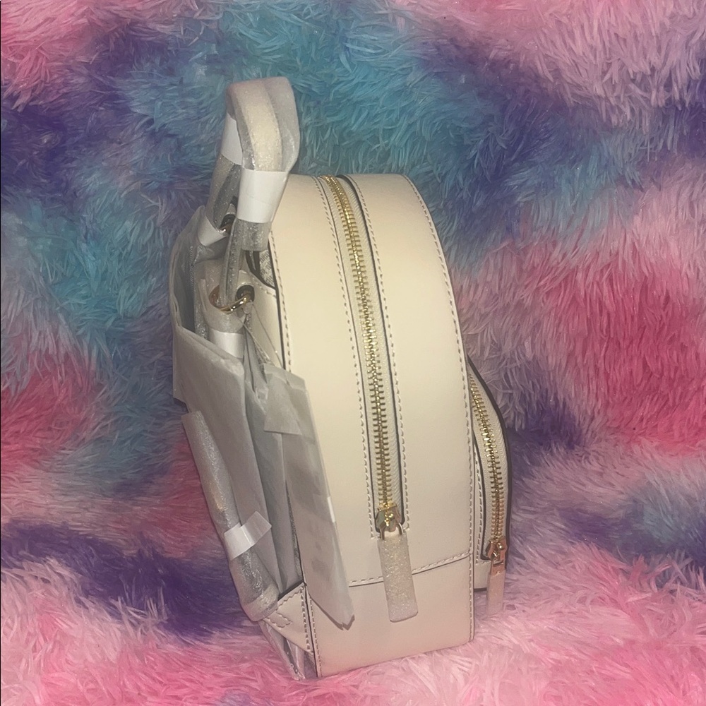 💋SOLD💋NWT Michael Kors Mini Logo Backpack | Signature MK Cream & Gold - Picture 9 of 9